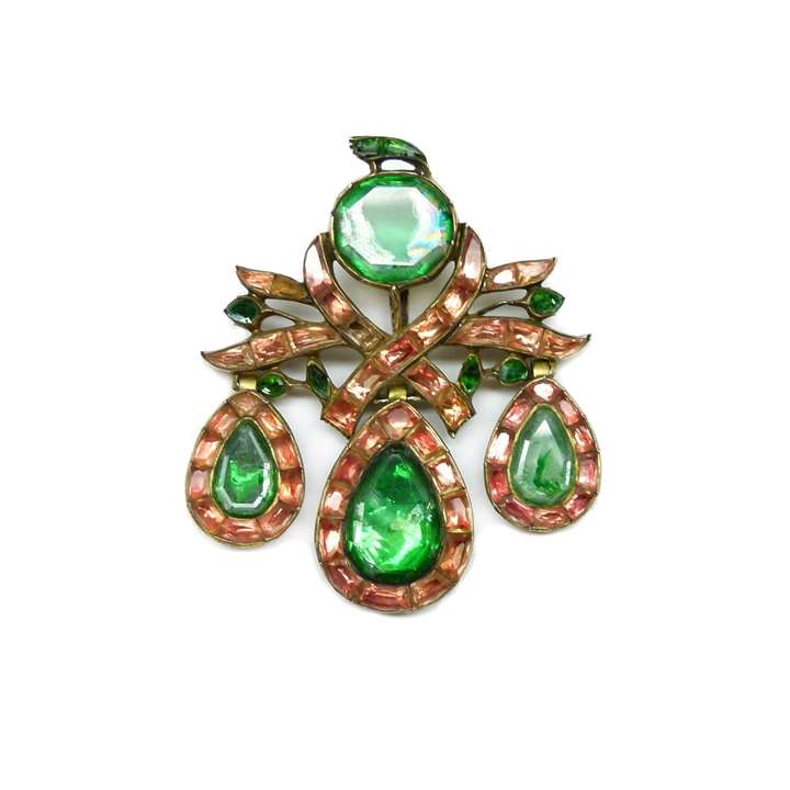 18th century triple drop orange topaz and green soude stone pendant-brooch, Iberian